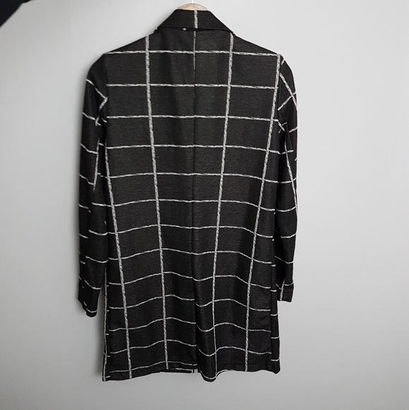 -GONE- Black And Light Grey Check Long Jacket - Picture 2 of 3